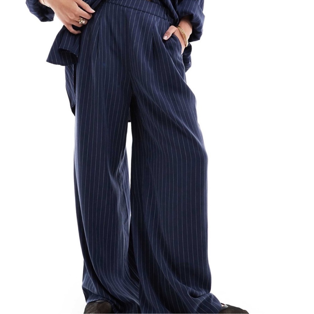 ASOS Navy Pinstripe Wide Leg Pants (NWOT)